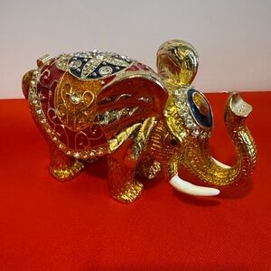 Decorative Gold and Red Elephant Jewelry Trinket Box